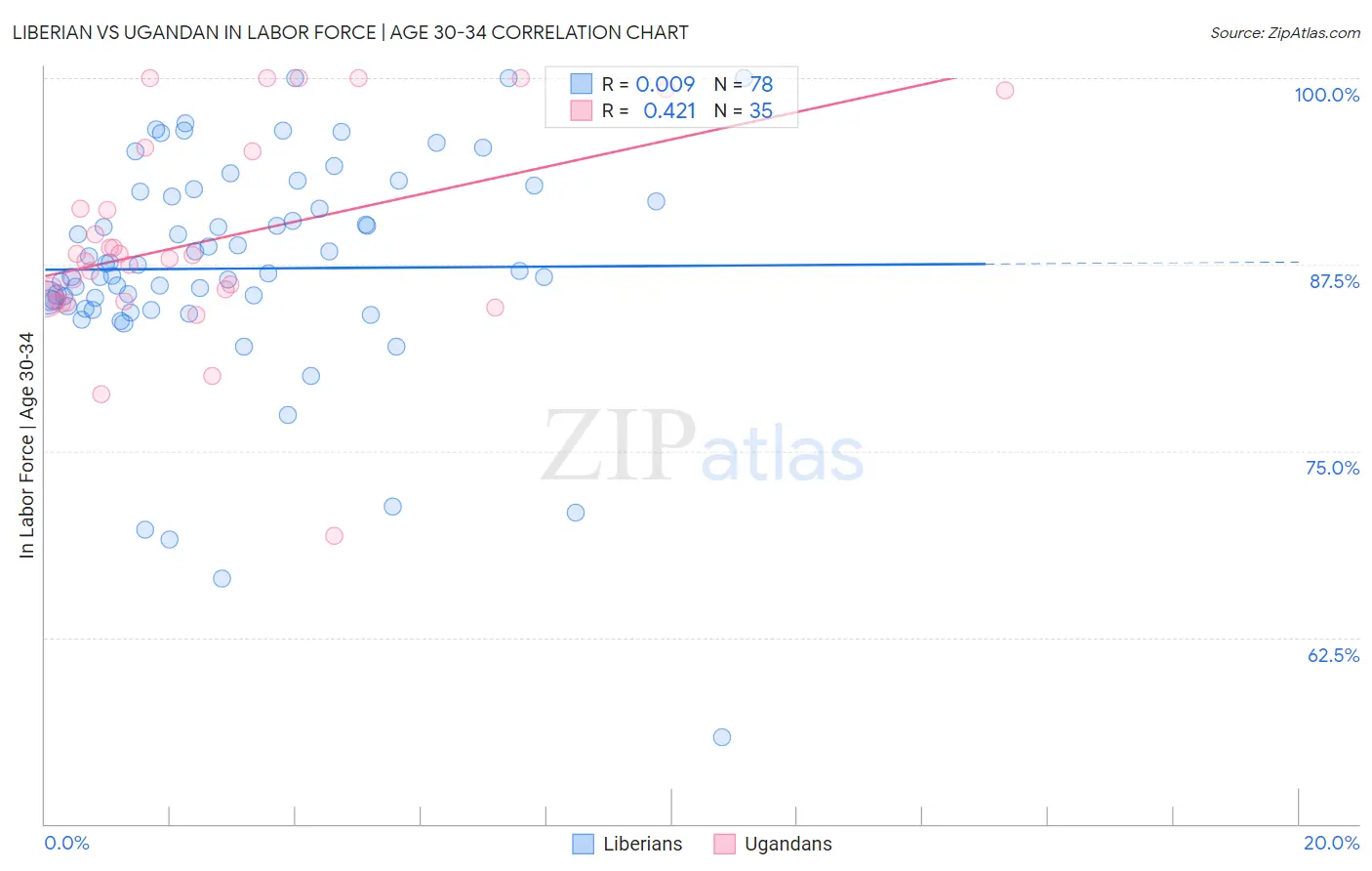 Liberian vs Ugandan In Labor Force | Age 30-34