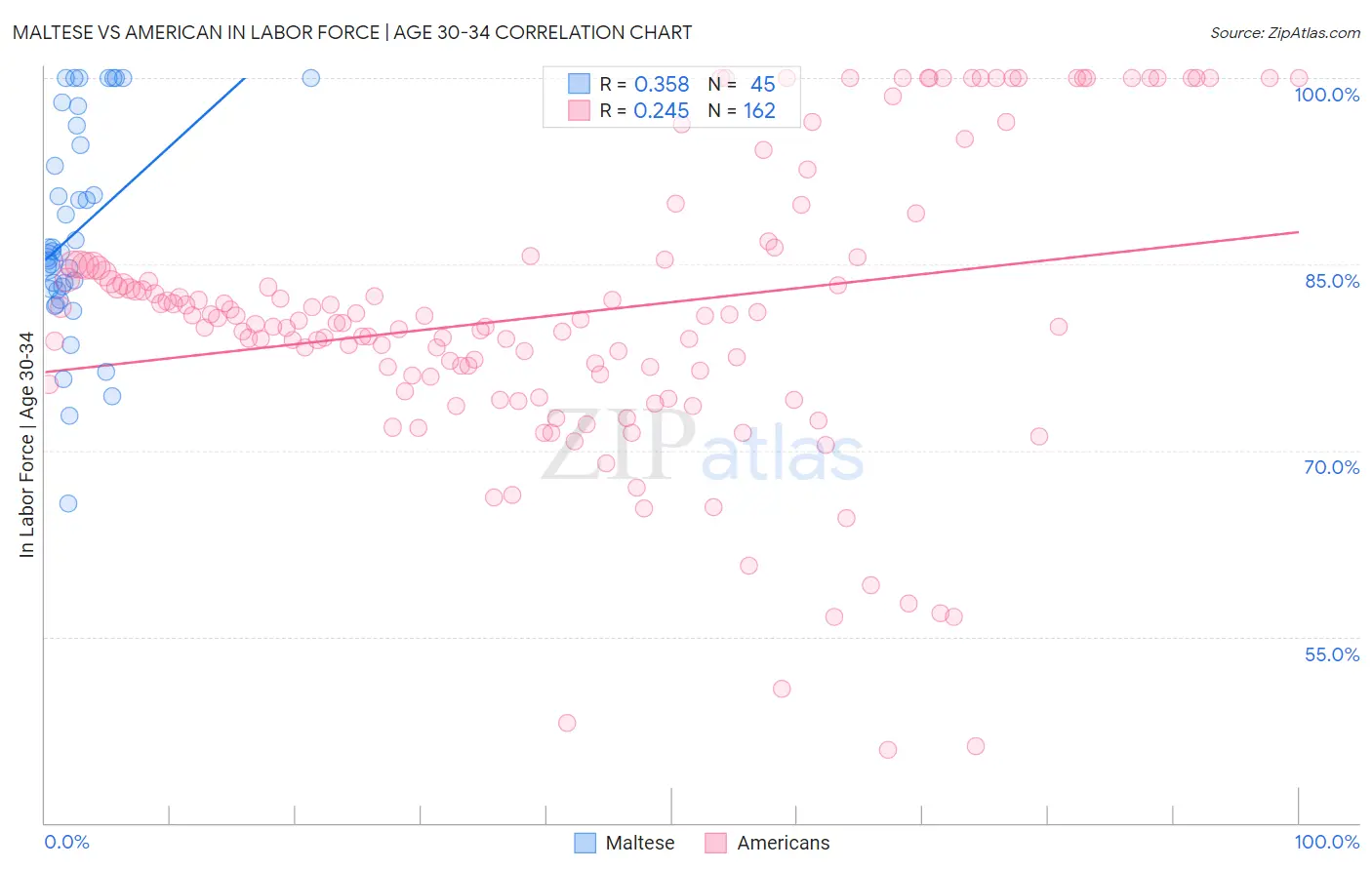 Maltese vs American In Labor Force | Age 30-34