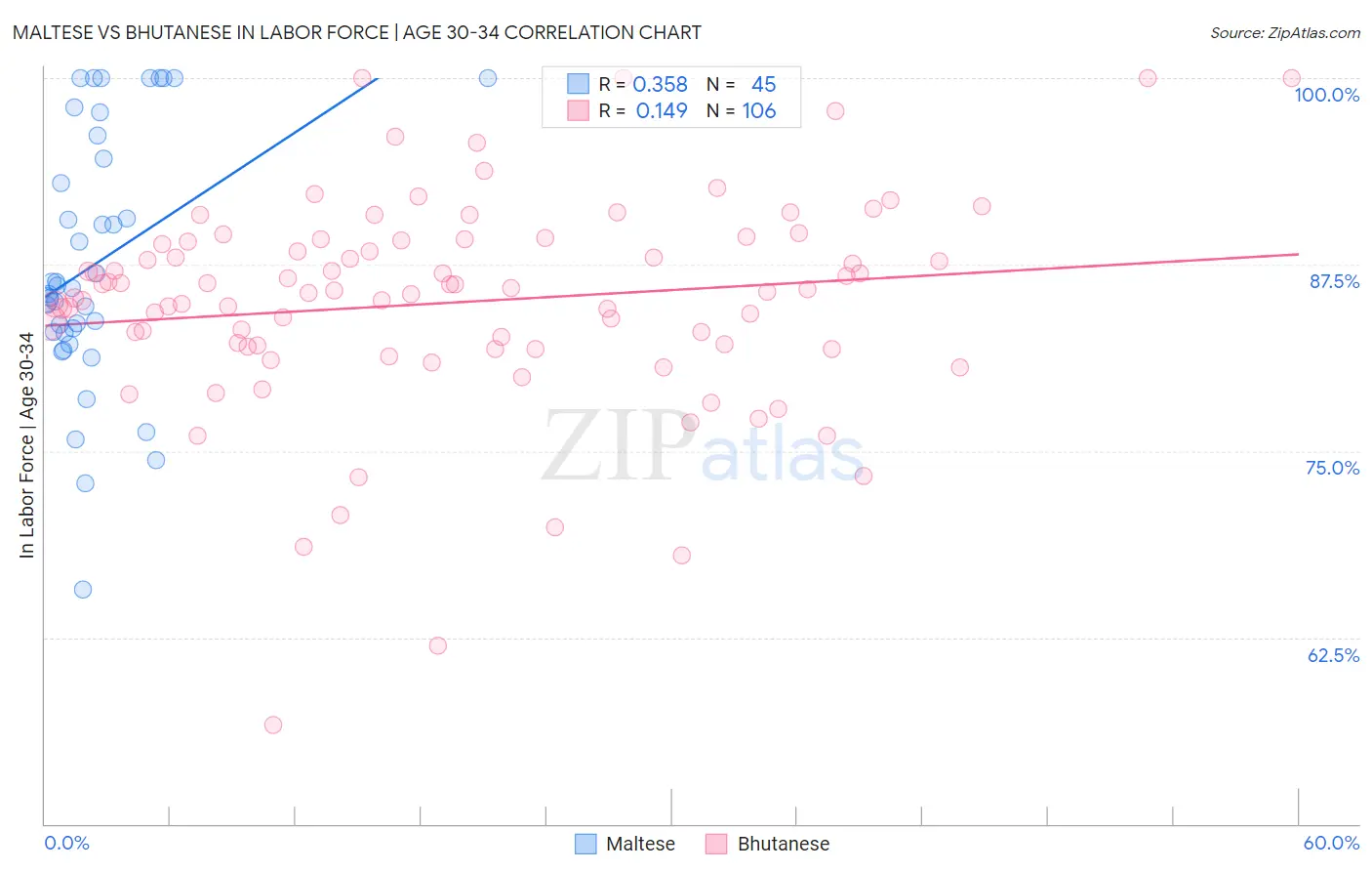 Maltese vs Bhutanese In Labor Force | Age 30-34