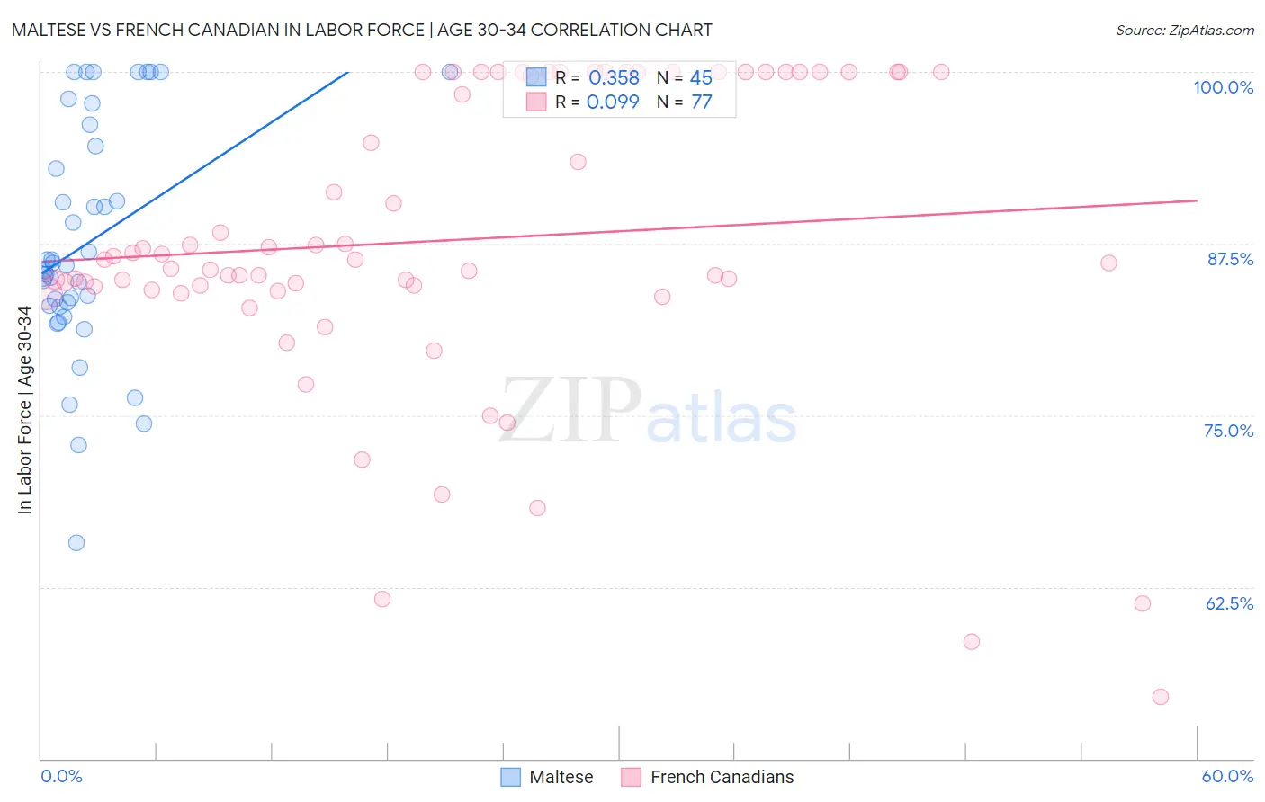 Maltese vs French Canadian In Labor Force | Age 30-34