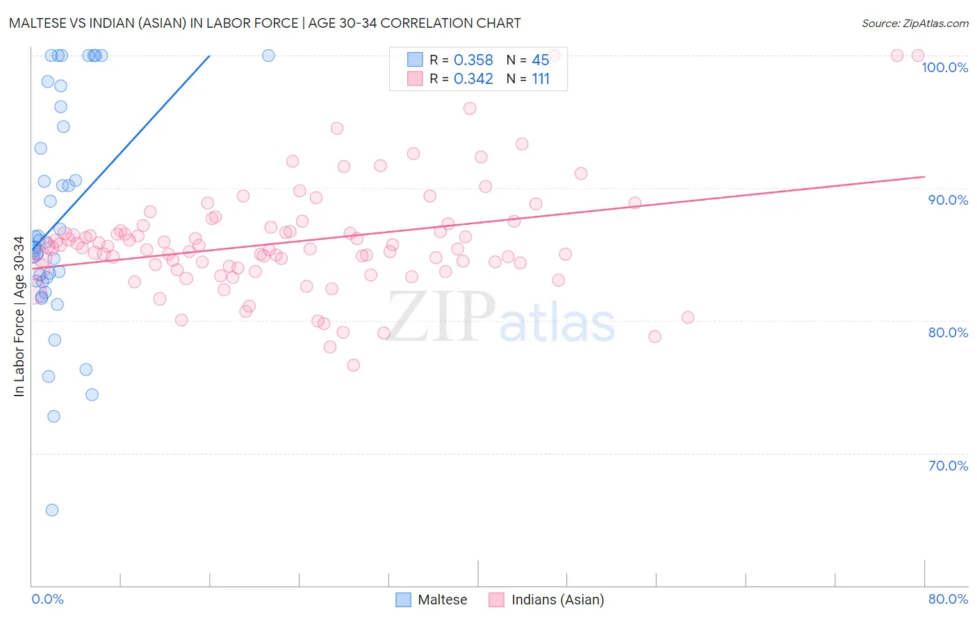 Maltese vs Indian (Asian) In Labor Force | Age 30-34