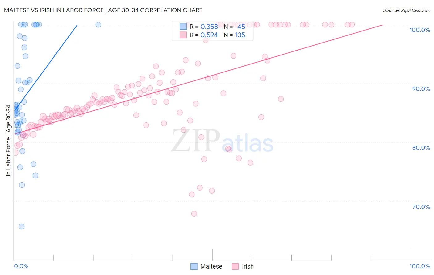Maltese vs Irish In Labor Force | Age 30-34