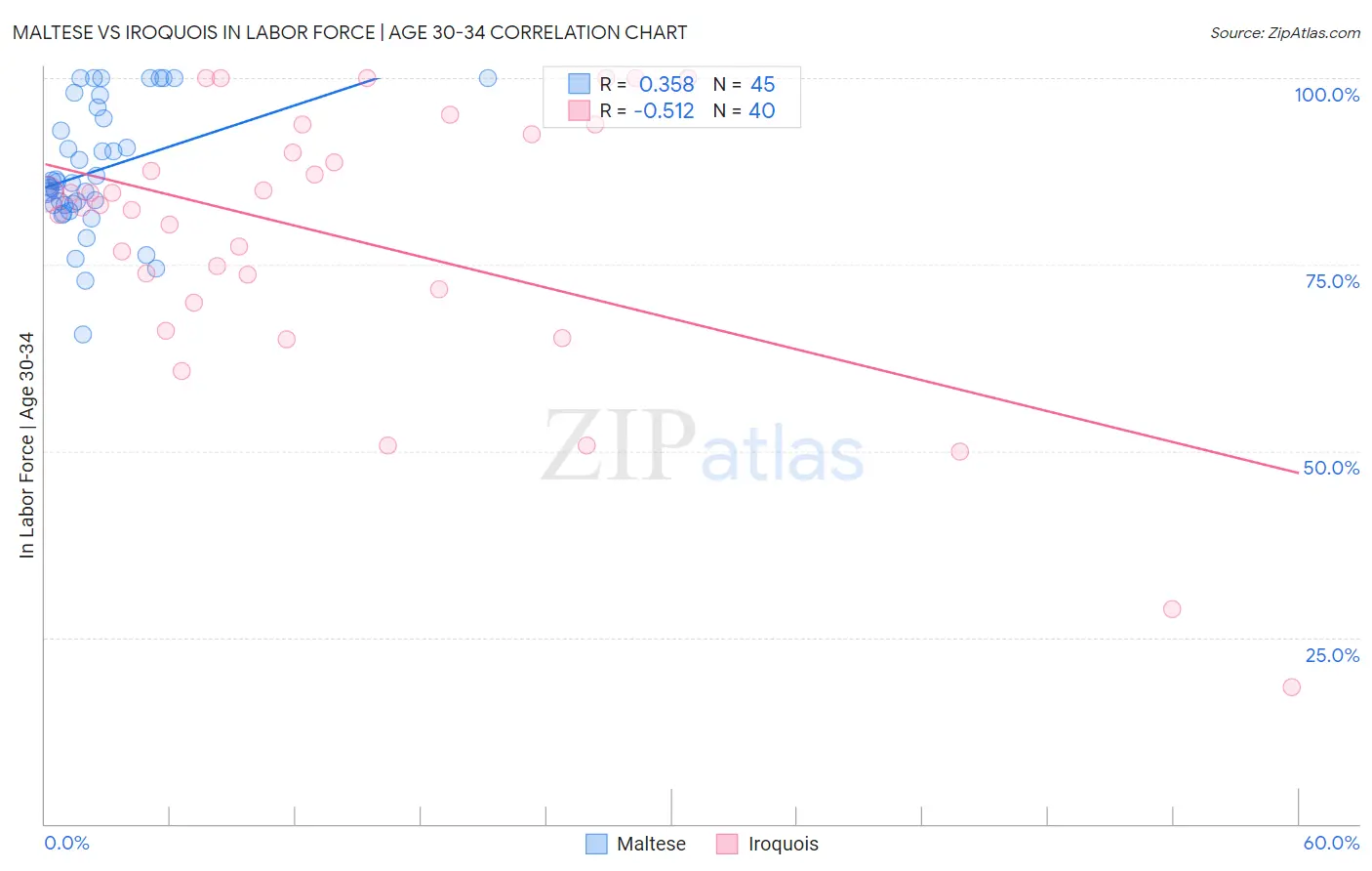 Maltese vs Iroquois In Labor Force | Age 30-34