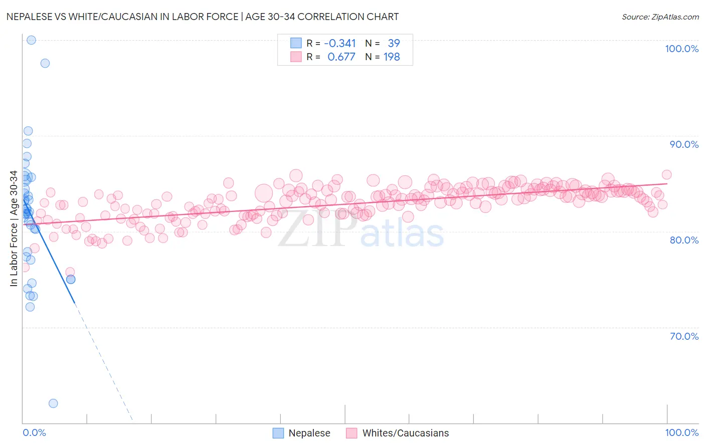 Nepalese vs White/Caucasian In Labor Force | Age 30-34