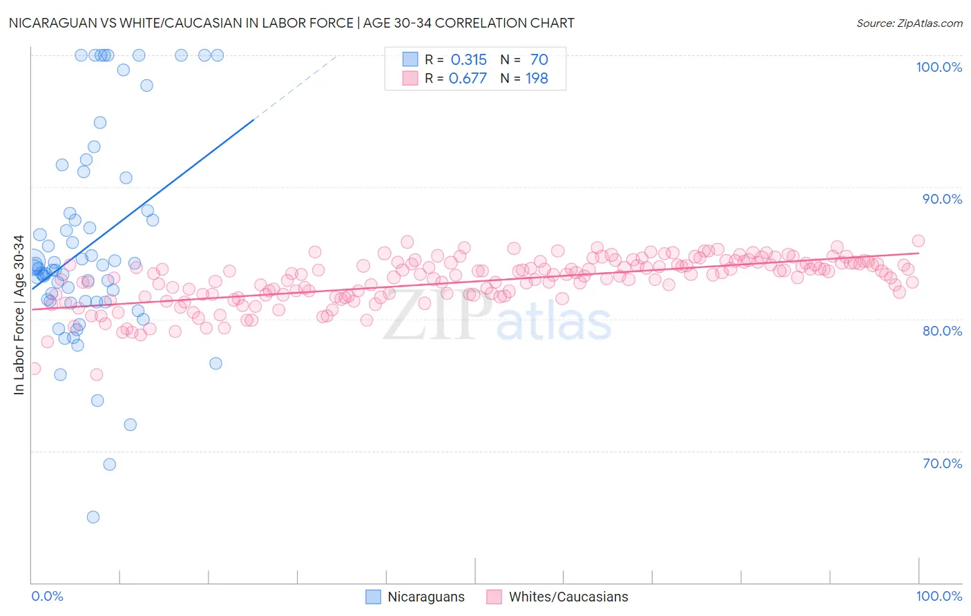 Nicaraguan vs White/Caucasian In Labor Force | Age 30-34