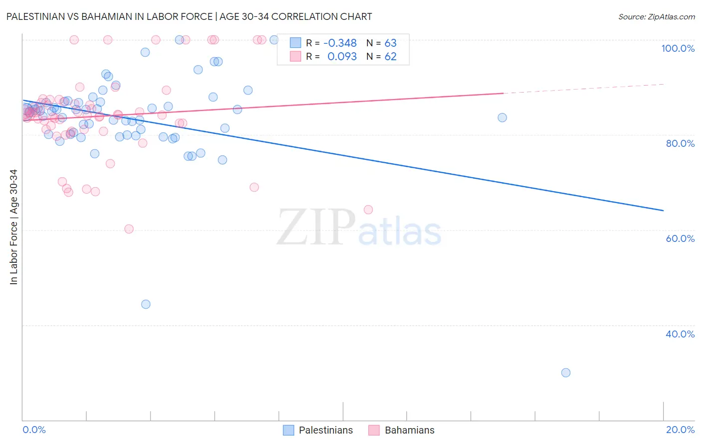 Palestinian vs Bahamian In Labor Force | Age 30-34