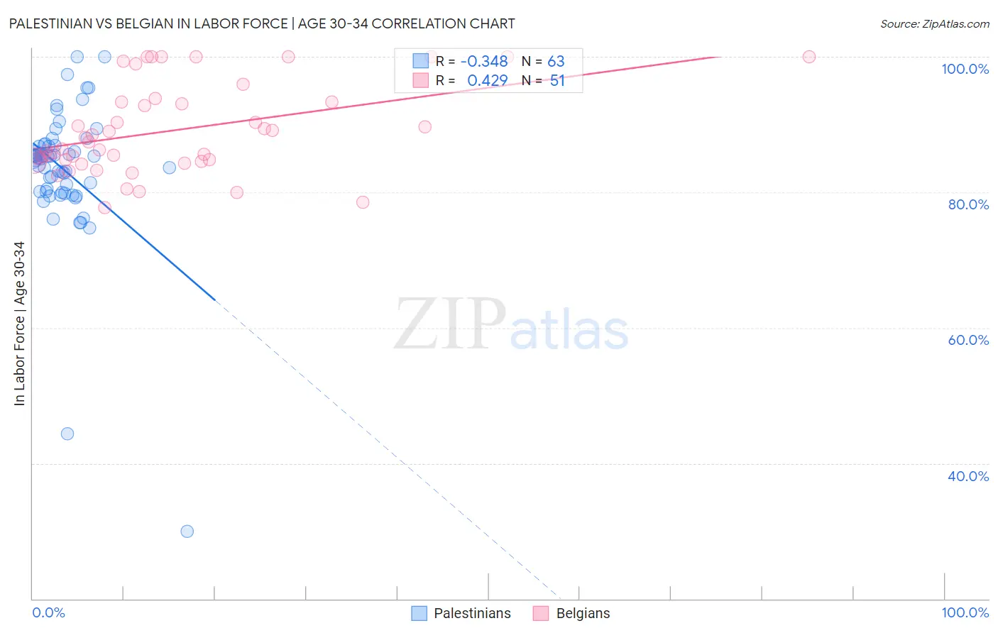 Palestinian vs Belgian In Labor Force | Age 30-34