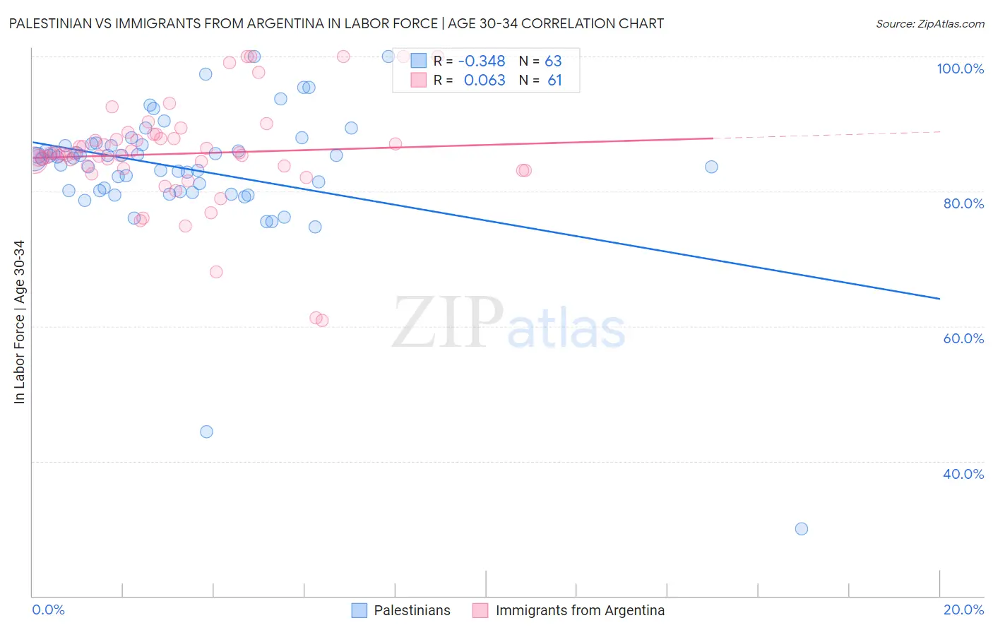 Palestinian vs Immigrants from Argentina In Labor Force | Age 30-34