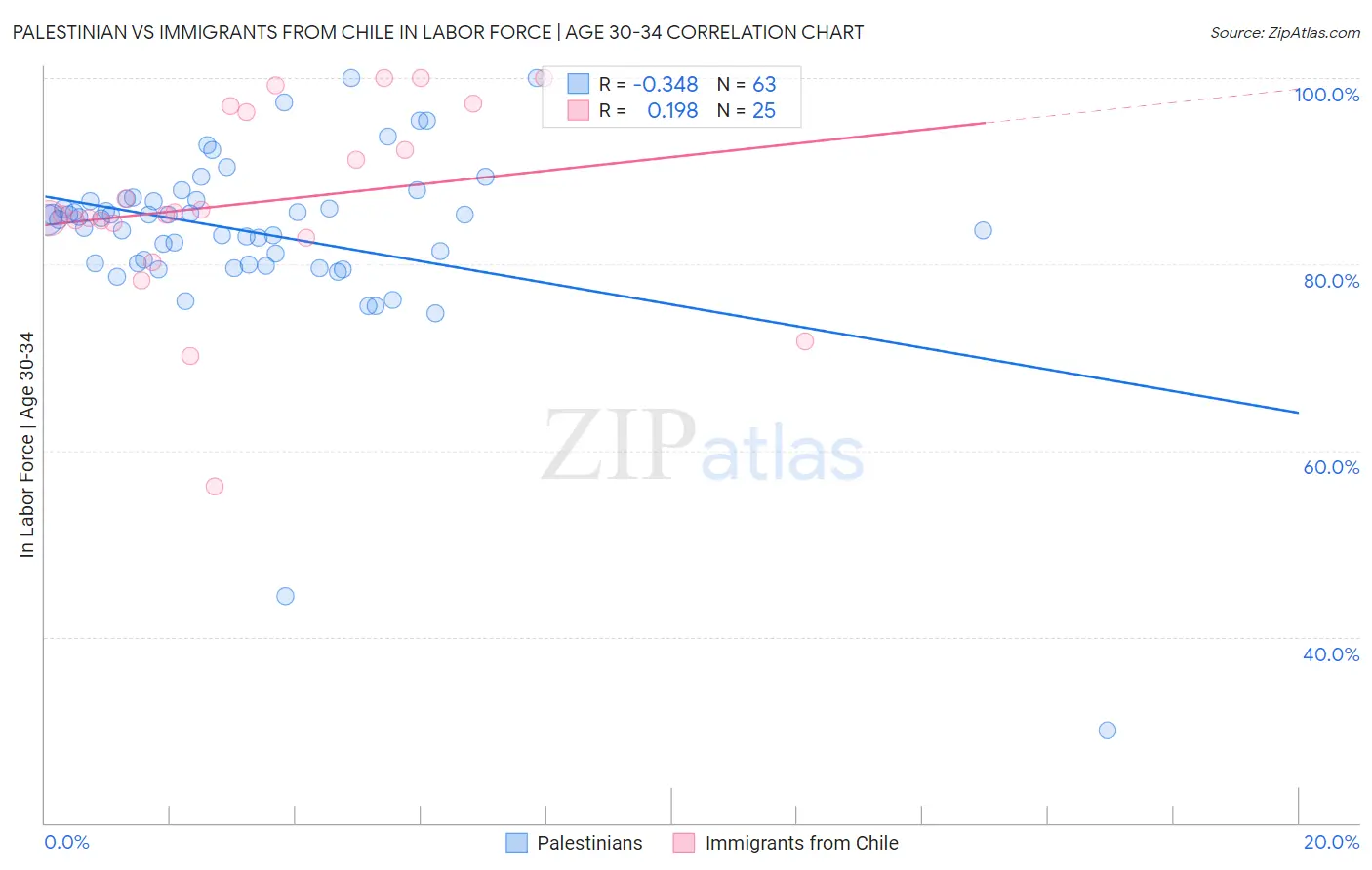 Palestinian vs Immigrants from Chile In Labor Force | Age 30-34