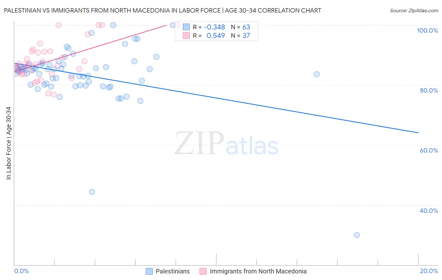 Palestinian vs Immigrants from North Macedonia In Labor Force | Age 30-34