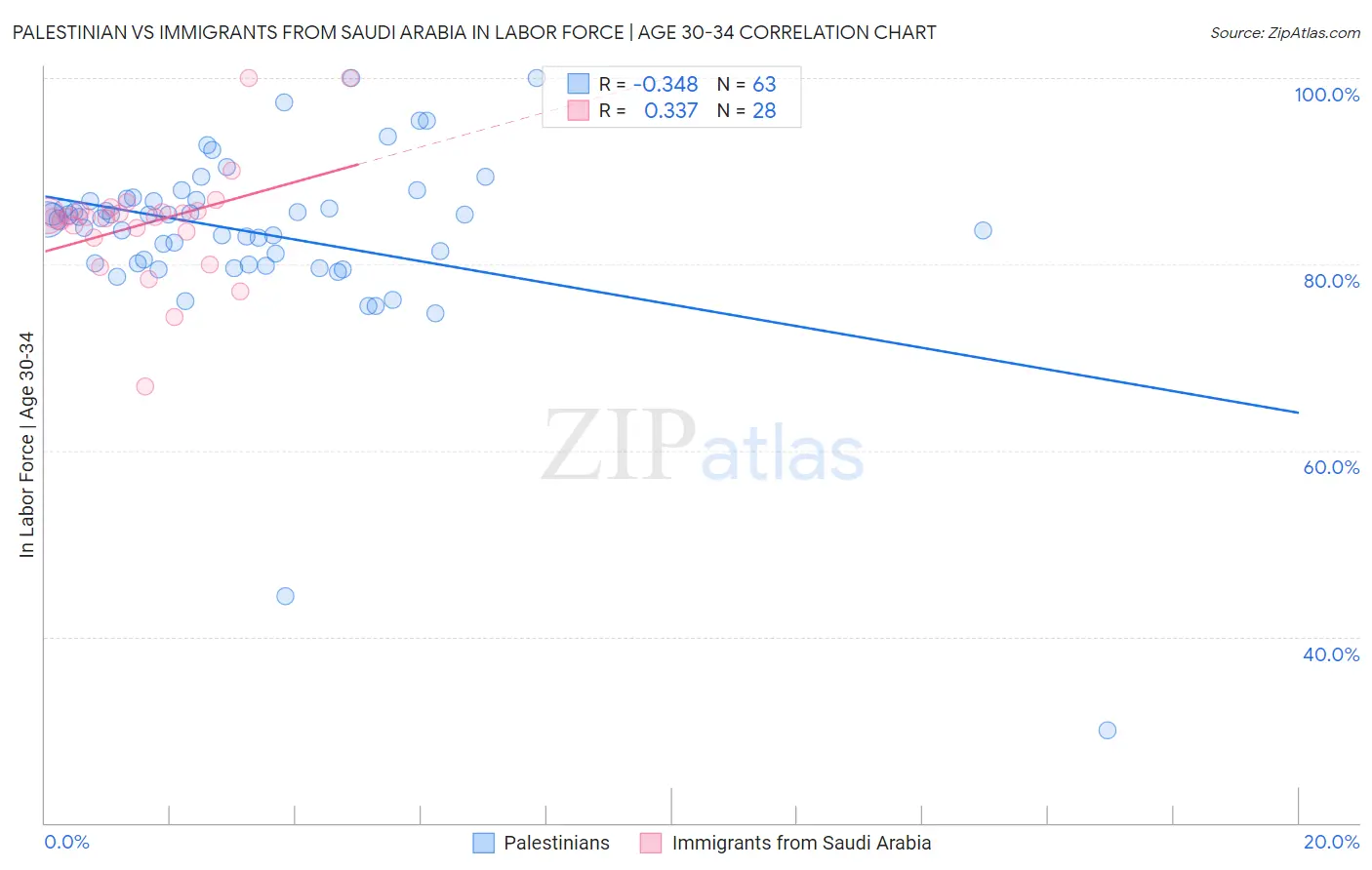 Palestinian vs Immigrants from Saudi Arabia In Labor Force | Age 30-34