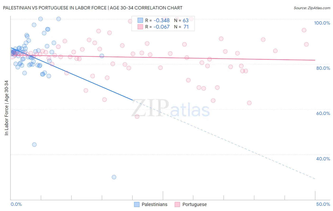 Palestinian vs Portuguese In Labor Force | Age 30-34