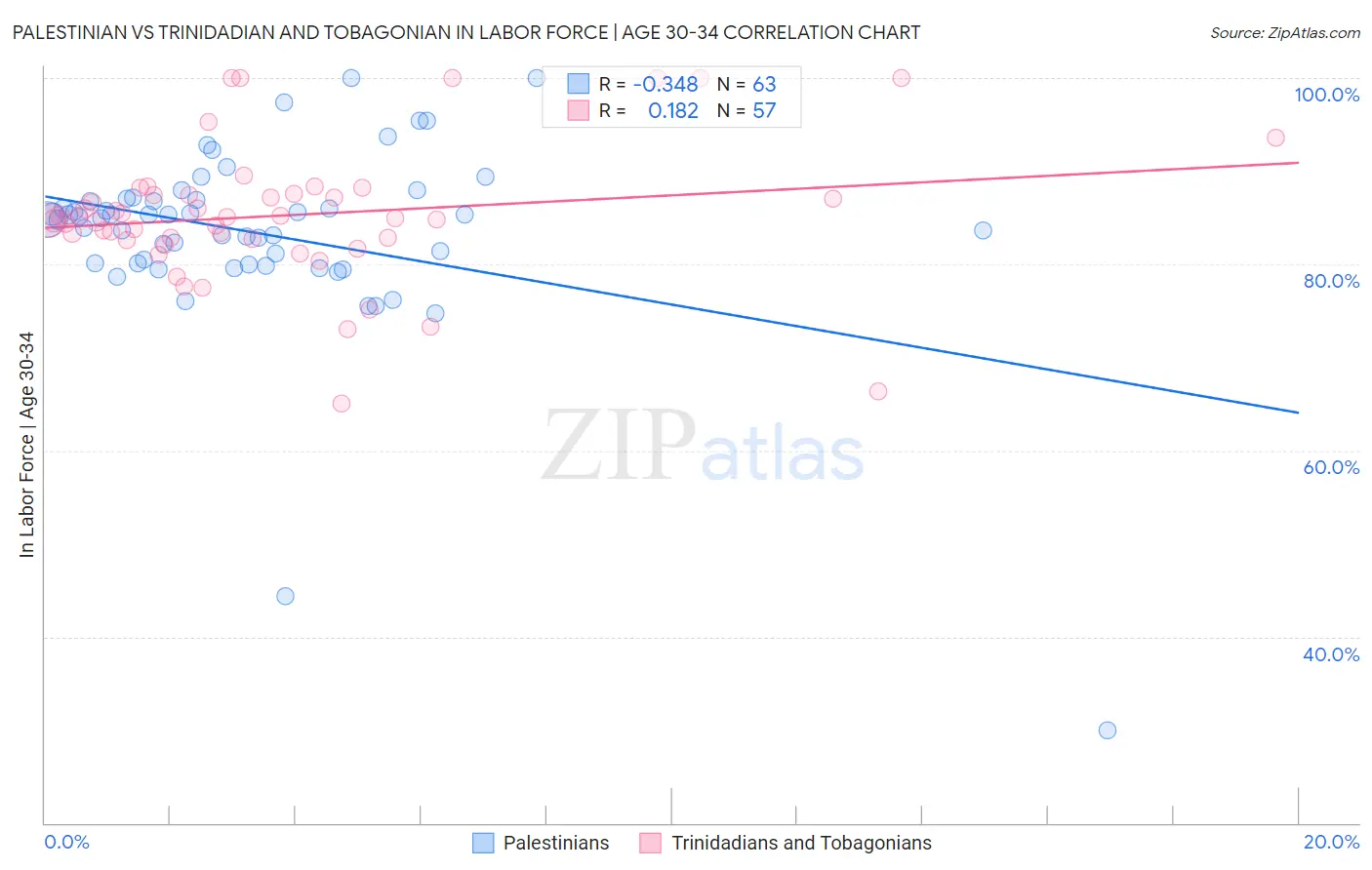 Palestinian vs Trinidadian and Tobagonian In Labor Force | Age 30-34