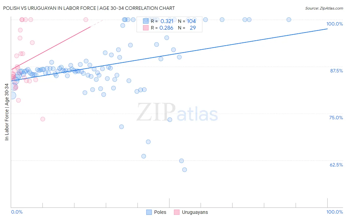Polish vs Uruguayan In Labor Force | Age 30-34