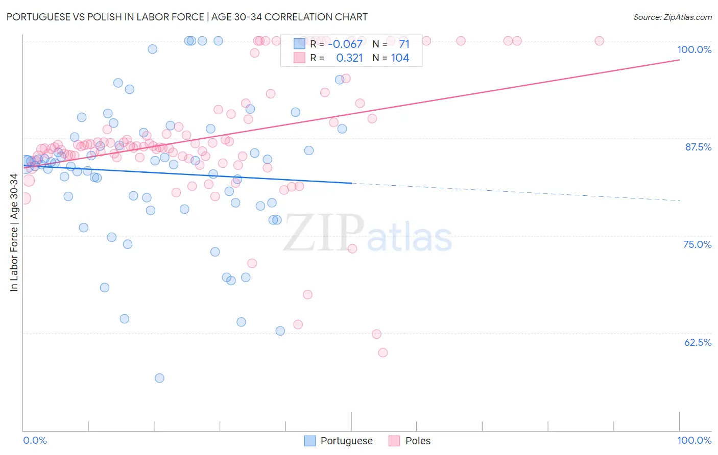 Portuguese vs Polish In Labor Force | Age 30-34