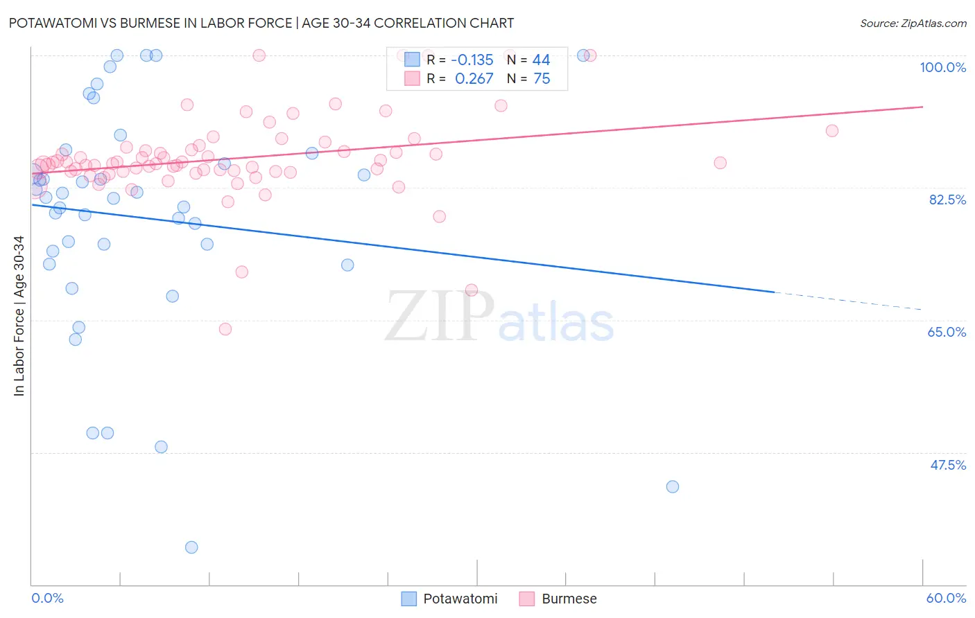 Potawatomi vs Burmese In Labor Force | Age 30-34