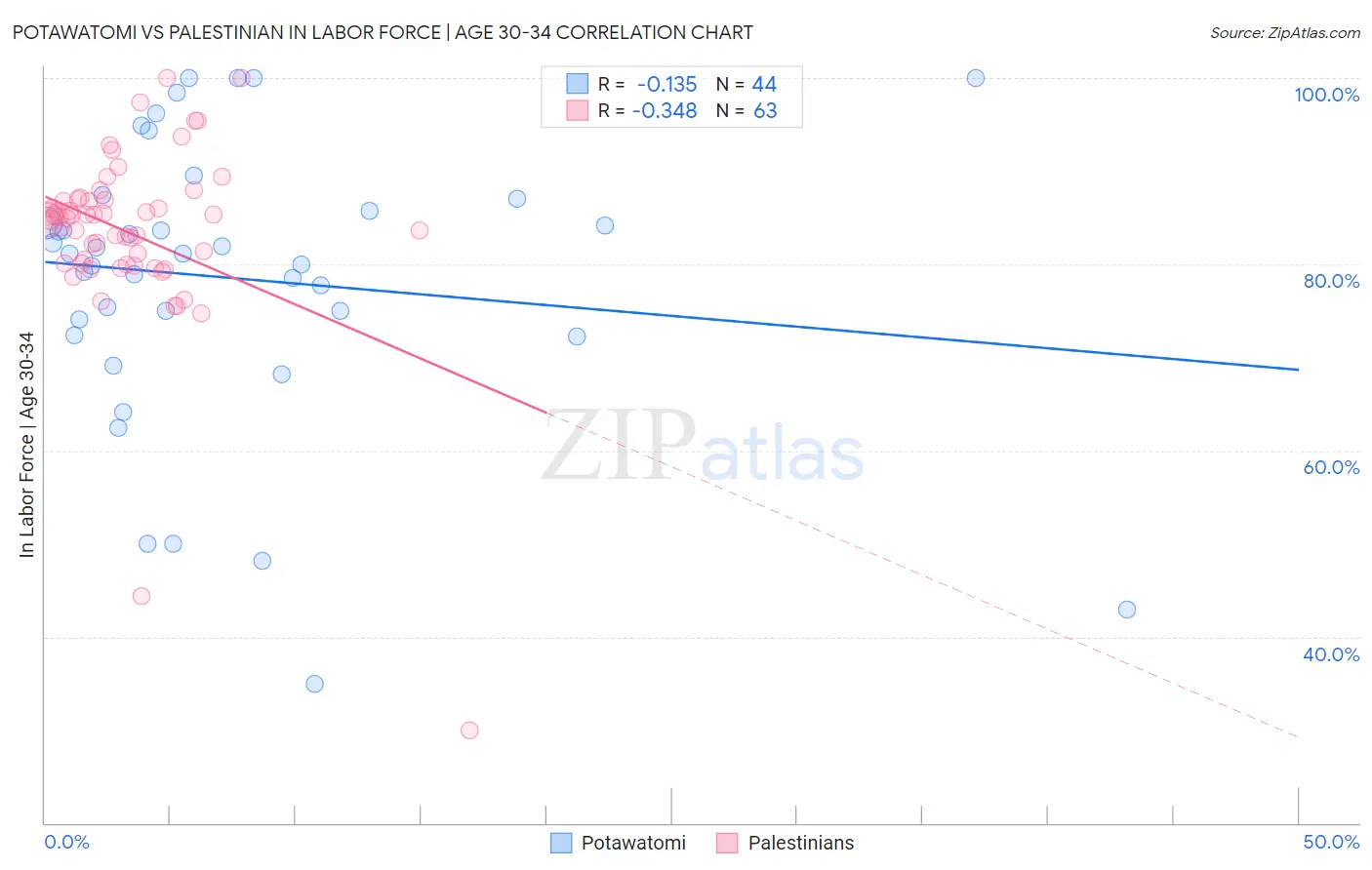 Potawatomi vs Palestinian In Labor Force | Age 30-34