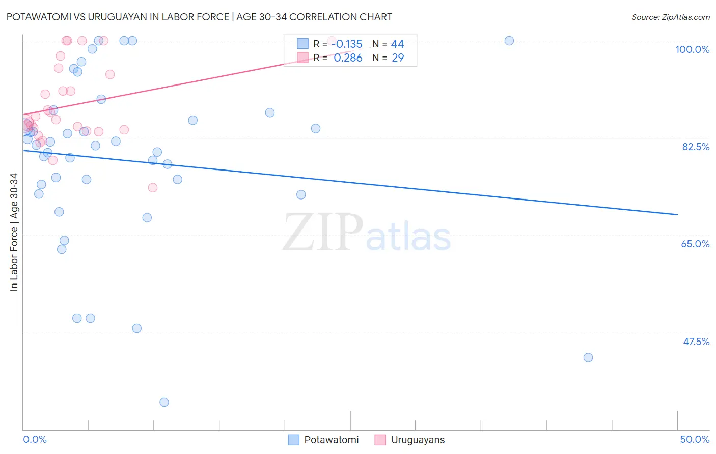 Potawatomi vs Uruguayan In Labor Force | Age 30-34