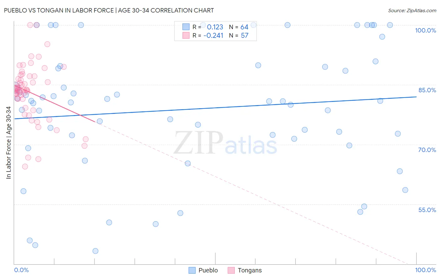 Pueblo vs Tongan In Labor Force | Age 30-34