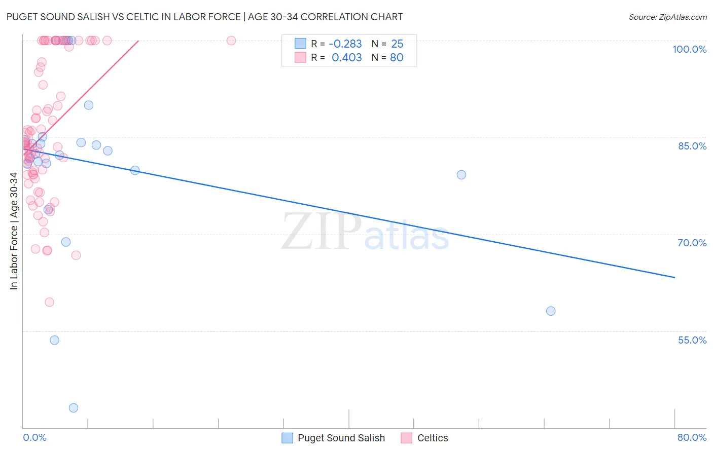 Puget Sound Salish vs Celtic In Labor Force | Age 30-34