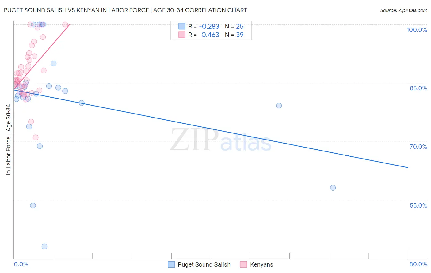 Puget Sound Salish vs Kenyan In Labor Force | Age 30-34