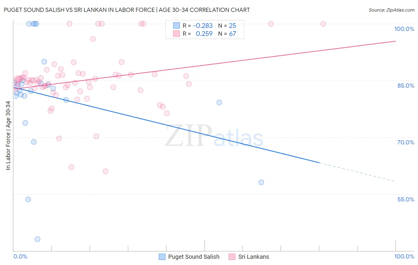 Puget Sound Salish vs Sri Lankan In Labor Force | Age 30-34