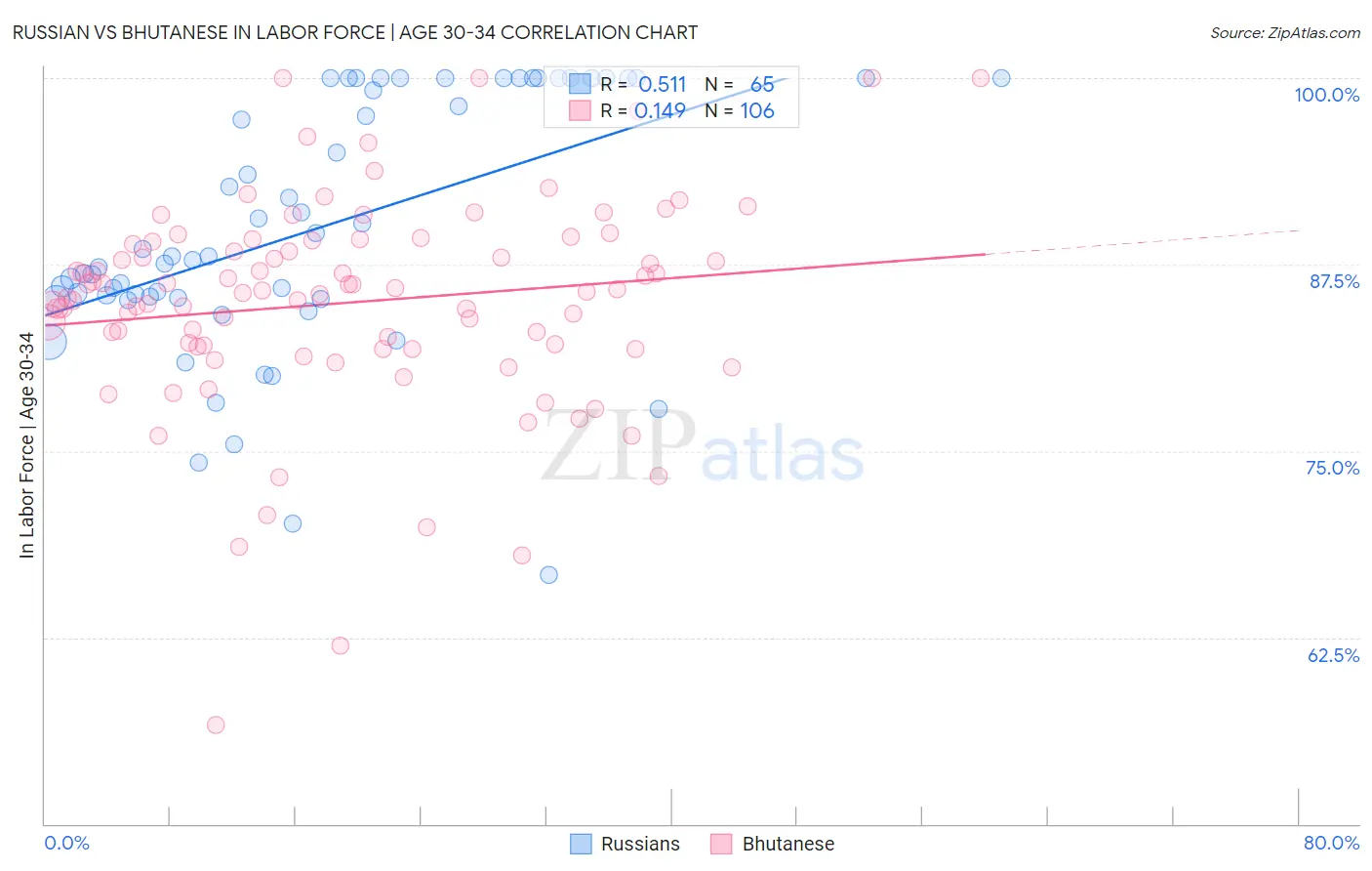 Russian vs Bhutanese In Labor Force | Age 30-34