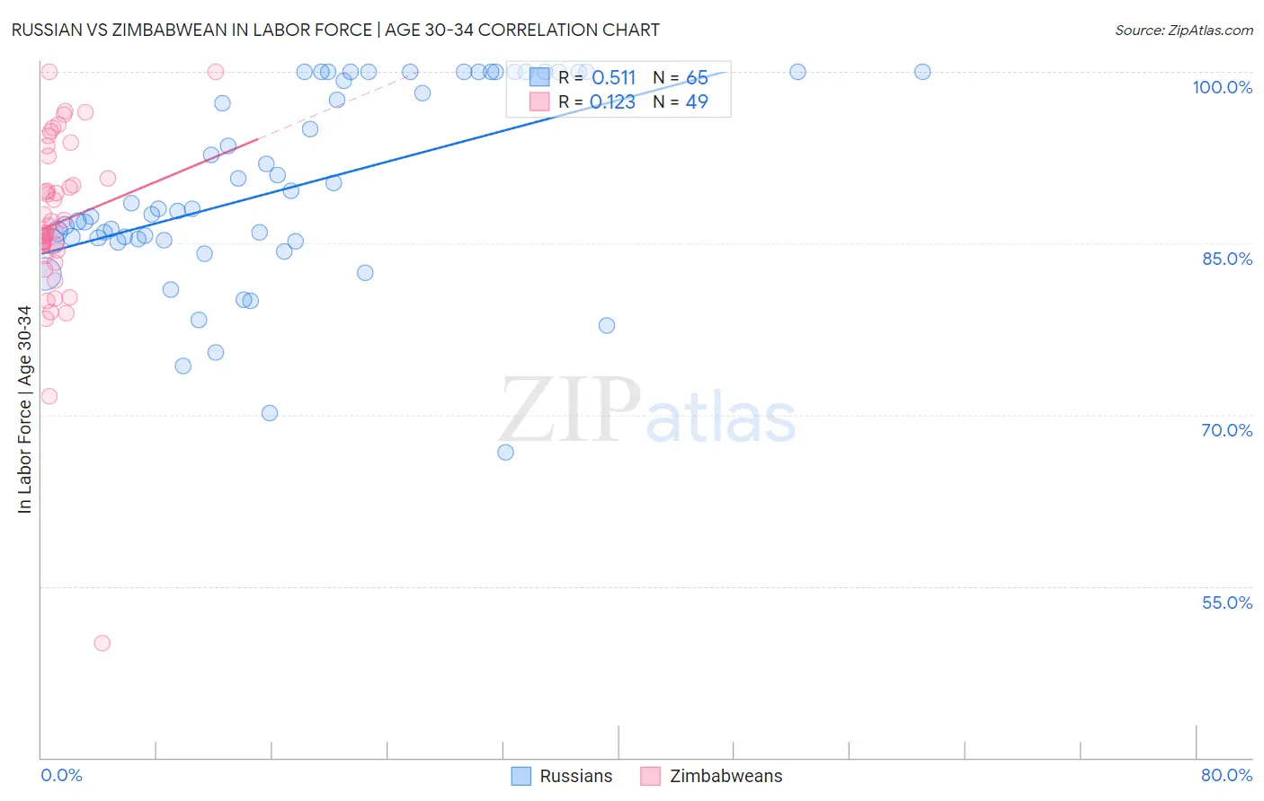 Russian vs Zimbabwean In Labor Force | Age 30-34