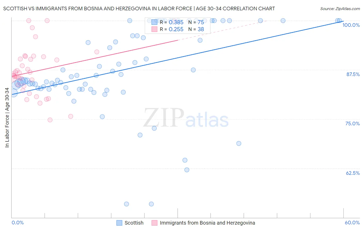 Scottish vs Immigrants from Bosnia and Herzegovina In Labor Force | Age 30-34