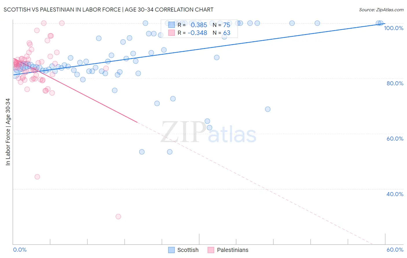 Scottish vs Palestinian In Labor Force | Age 30-34