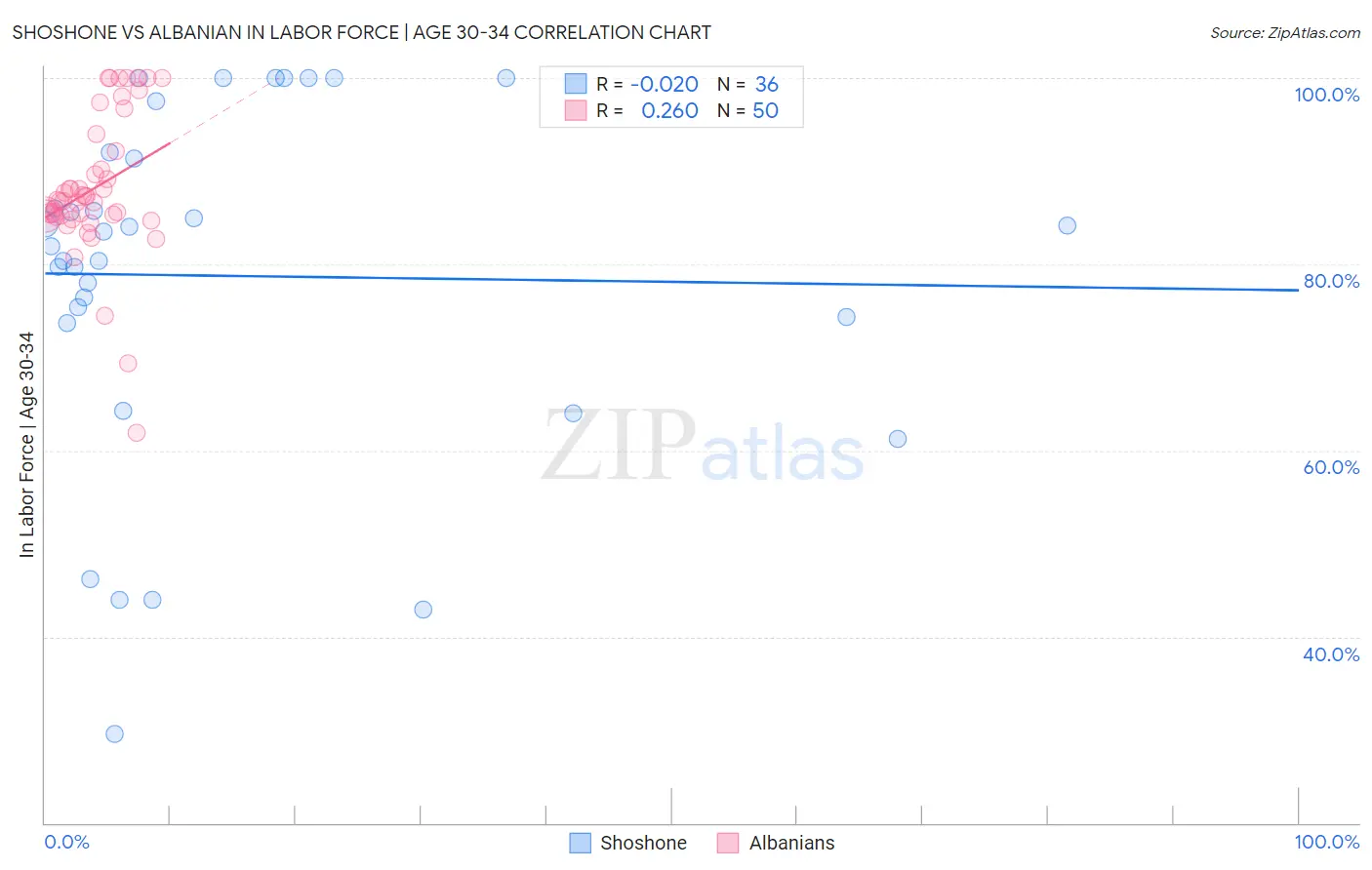 Shoshone vs Albanian In Labor Force | Age 30-34