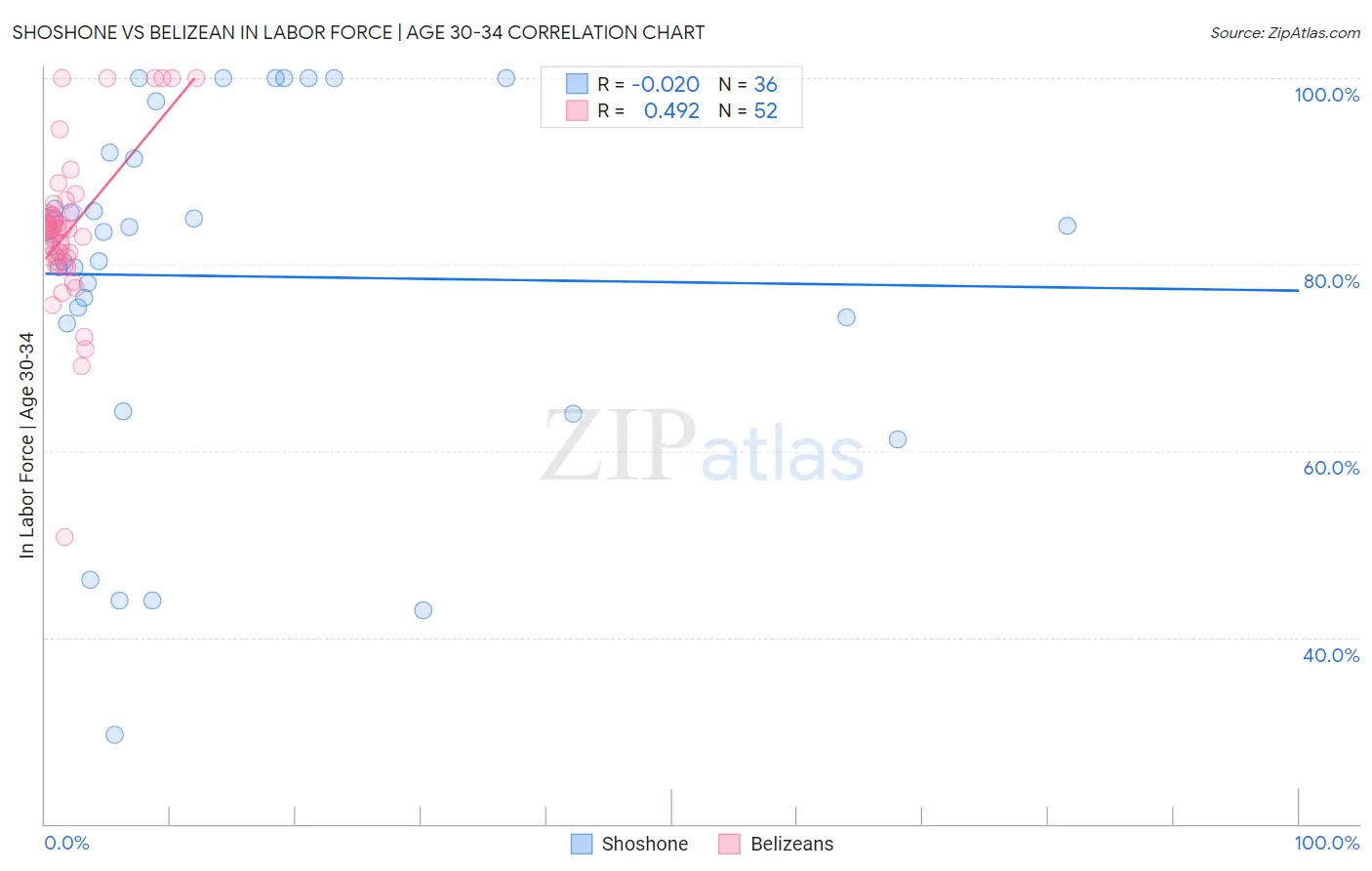 Shoshone vs Belizean In Labor Force | Age 30-34