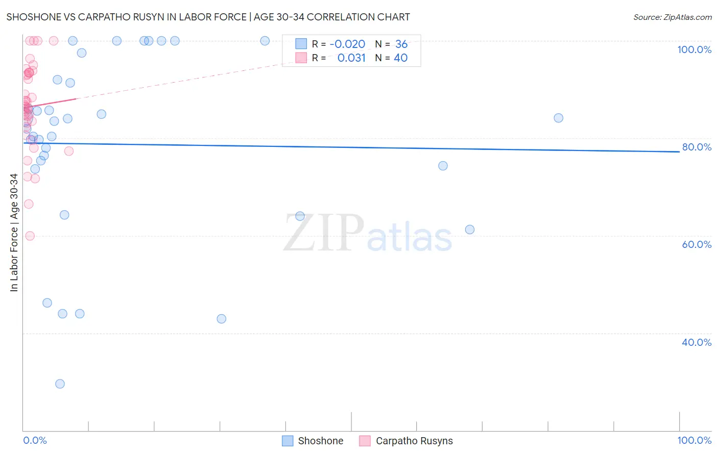 Shoshone vs Carpatho Rusyn In Labor Force | Age 30-34