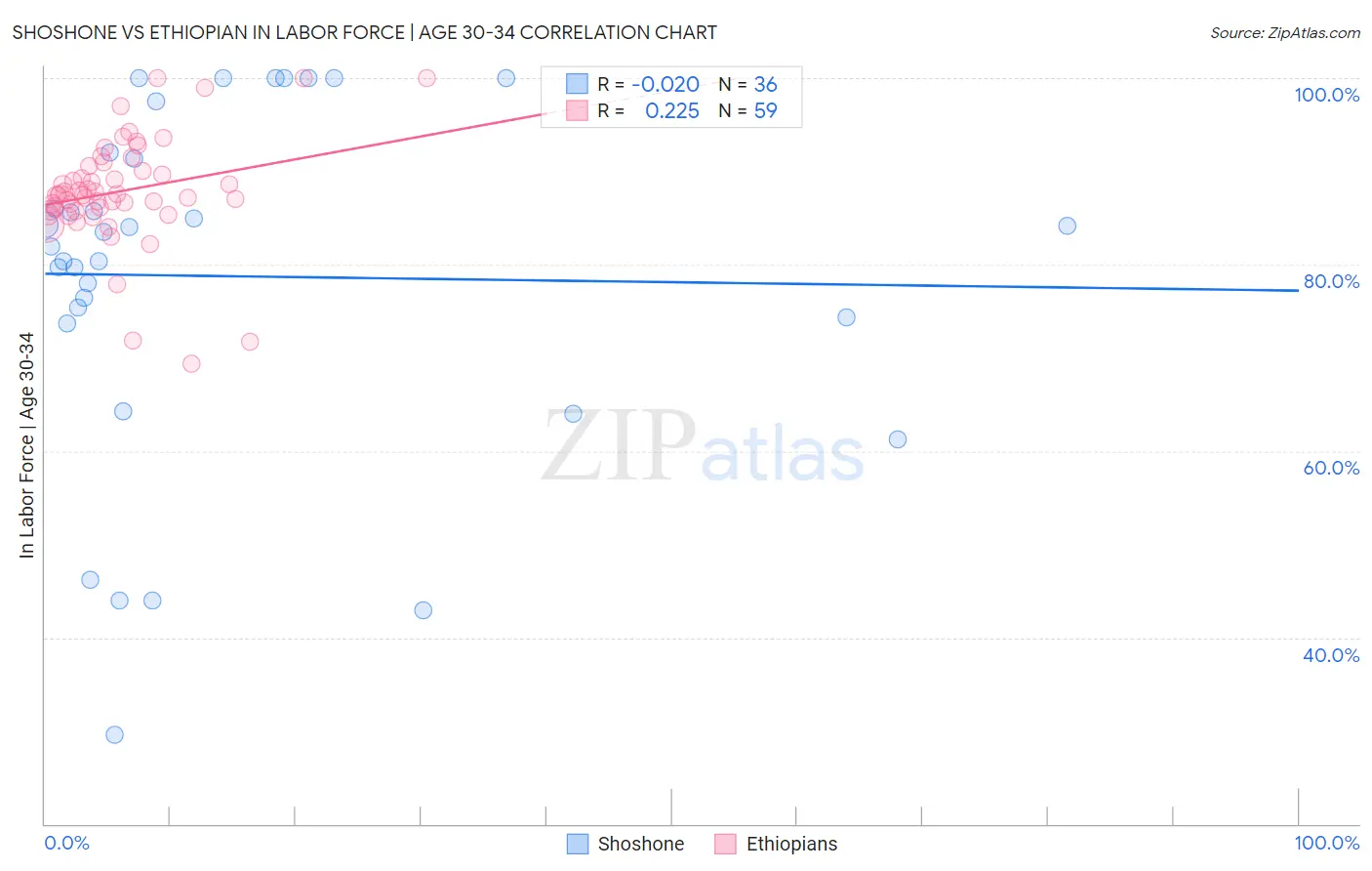 Shoshone vs Ethiopian In Labor Force | Age 30-34