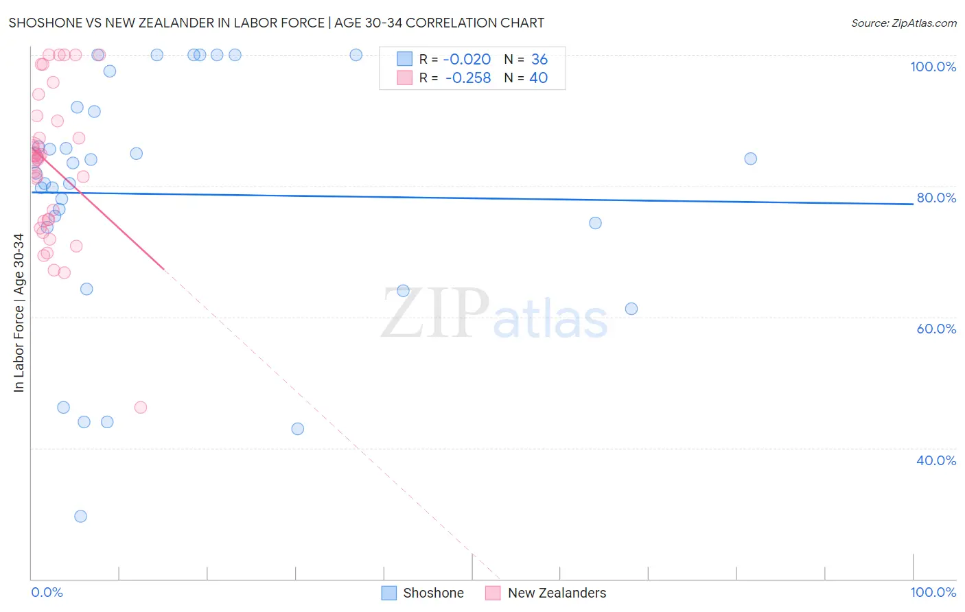 Shoshone vs New Zealander In Labor Force | Age 30-34