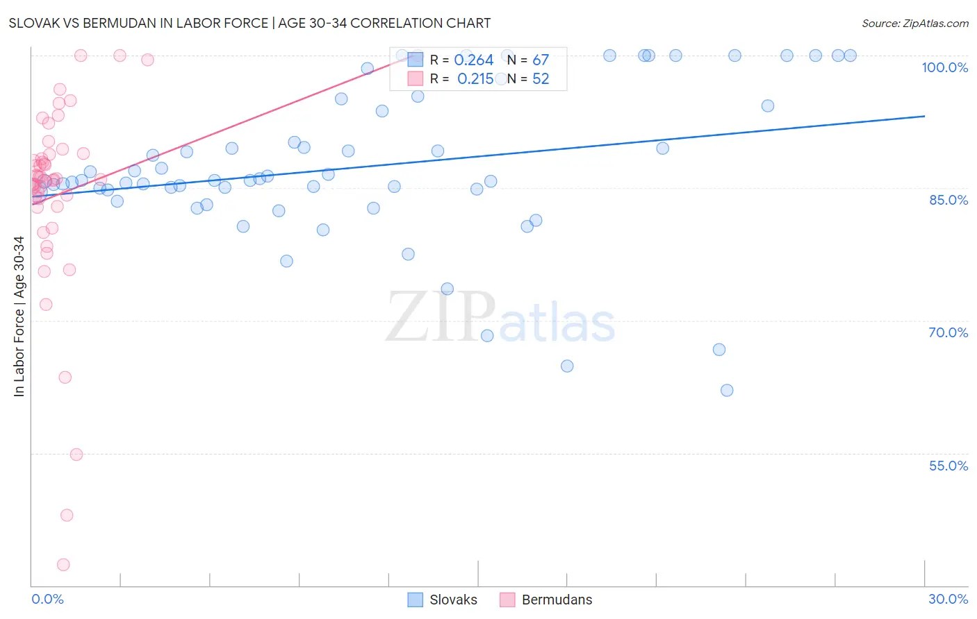 Slovak vs Bermudan In Labor Force | Age 30-34