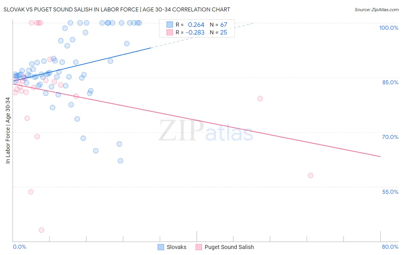 Slovak vs Puget Sound Salish In Labor Force | Age 30-34