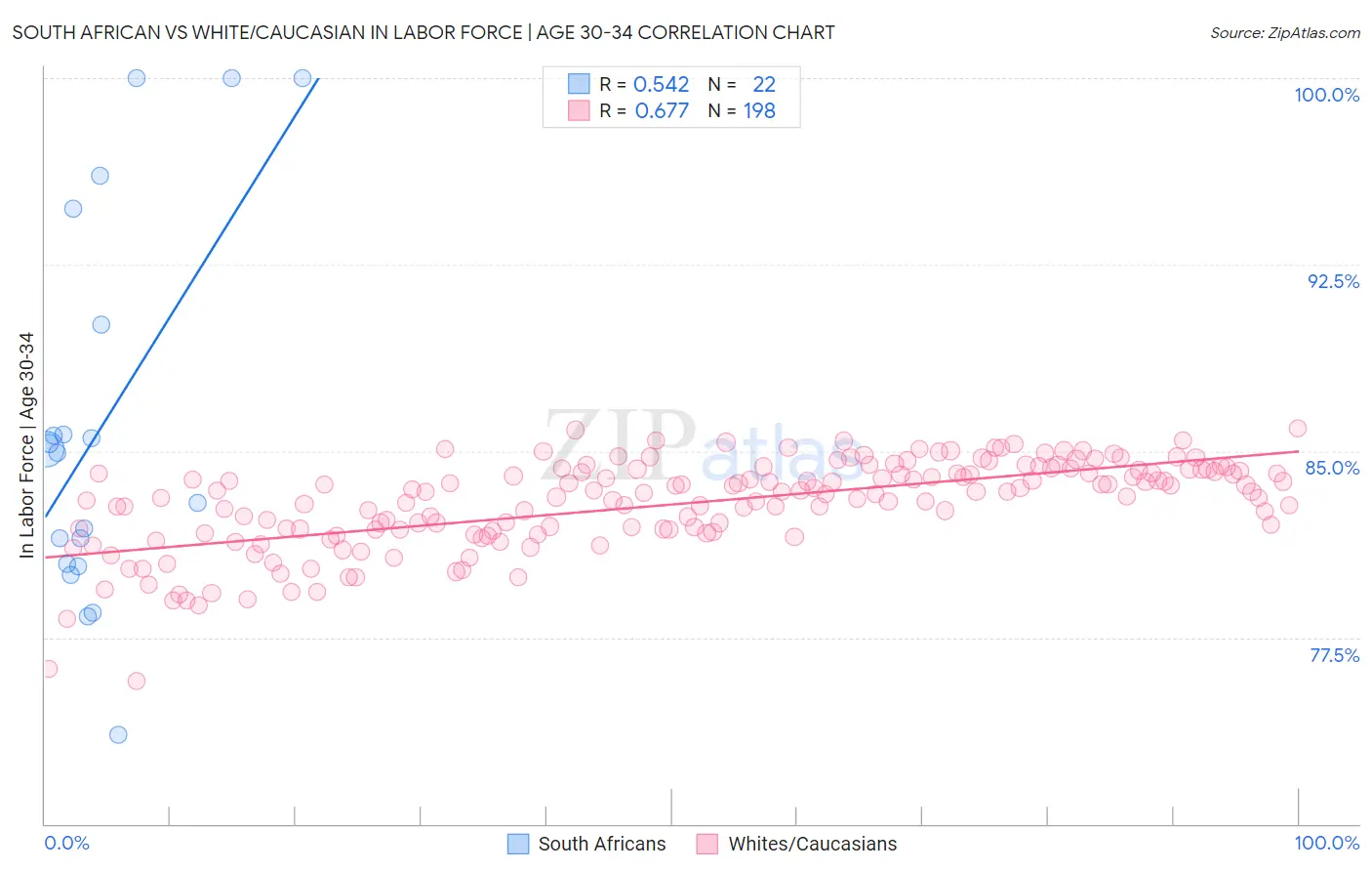 South African vs White/Caucasian In Labor Force | Age 30-34