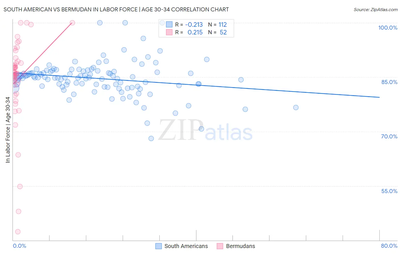 South American vs Bermudan In Labor Force | Age 30-34