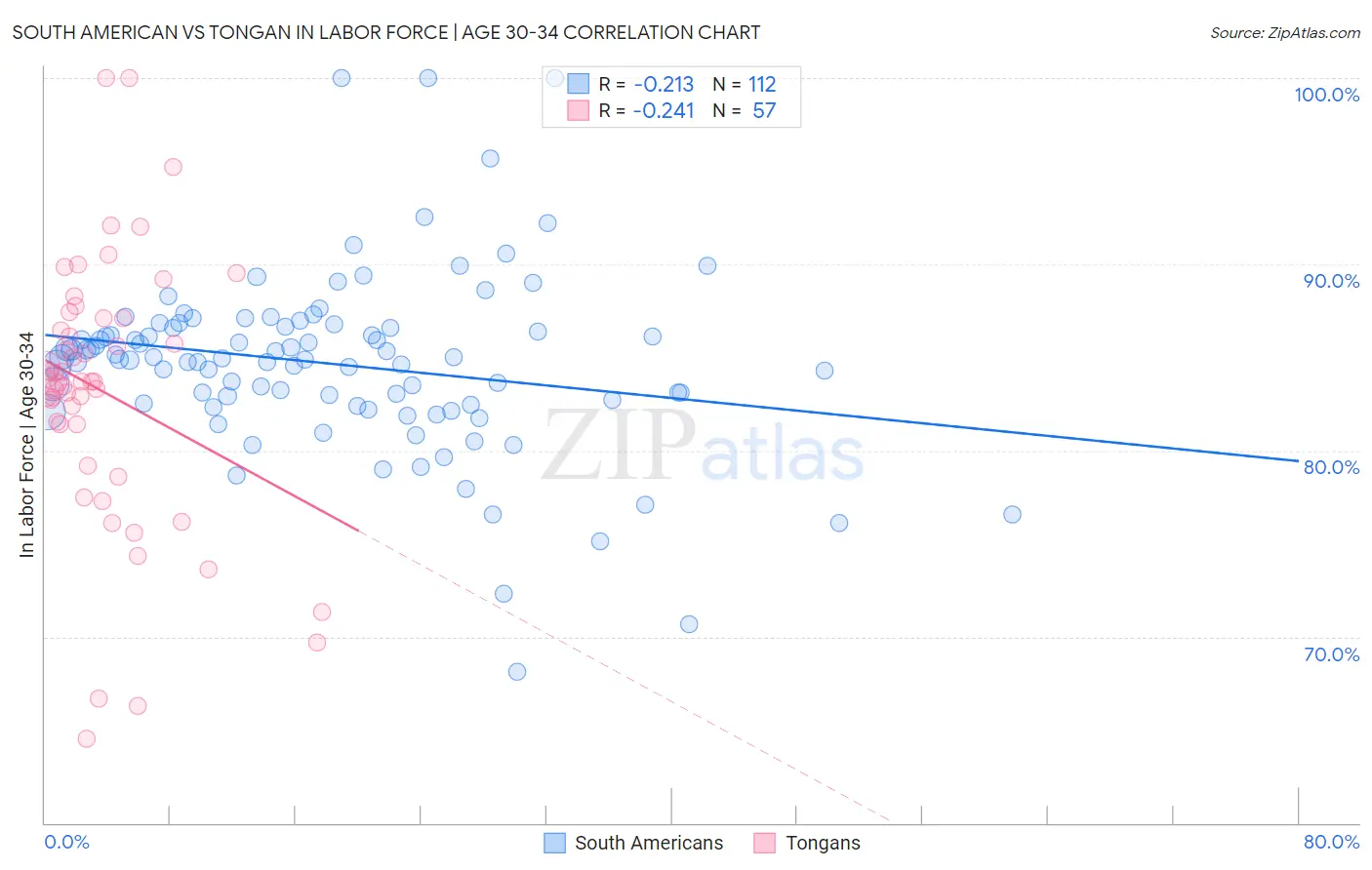 South American vs Tongan In Labor Force | Age 30-34