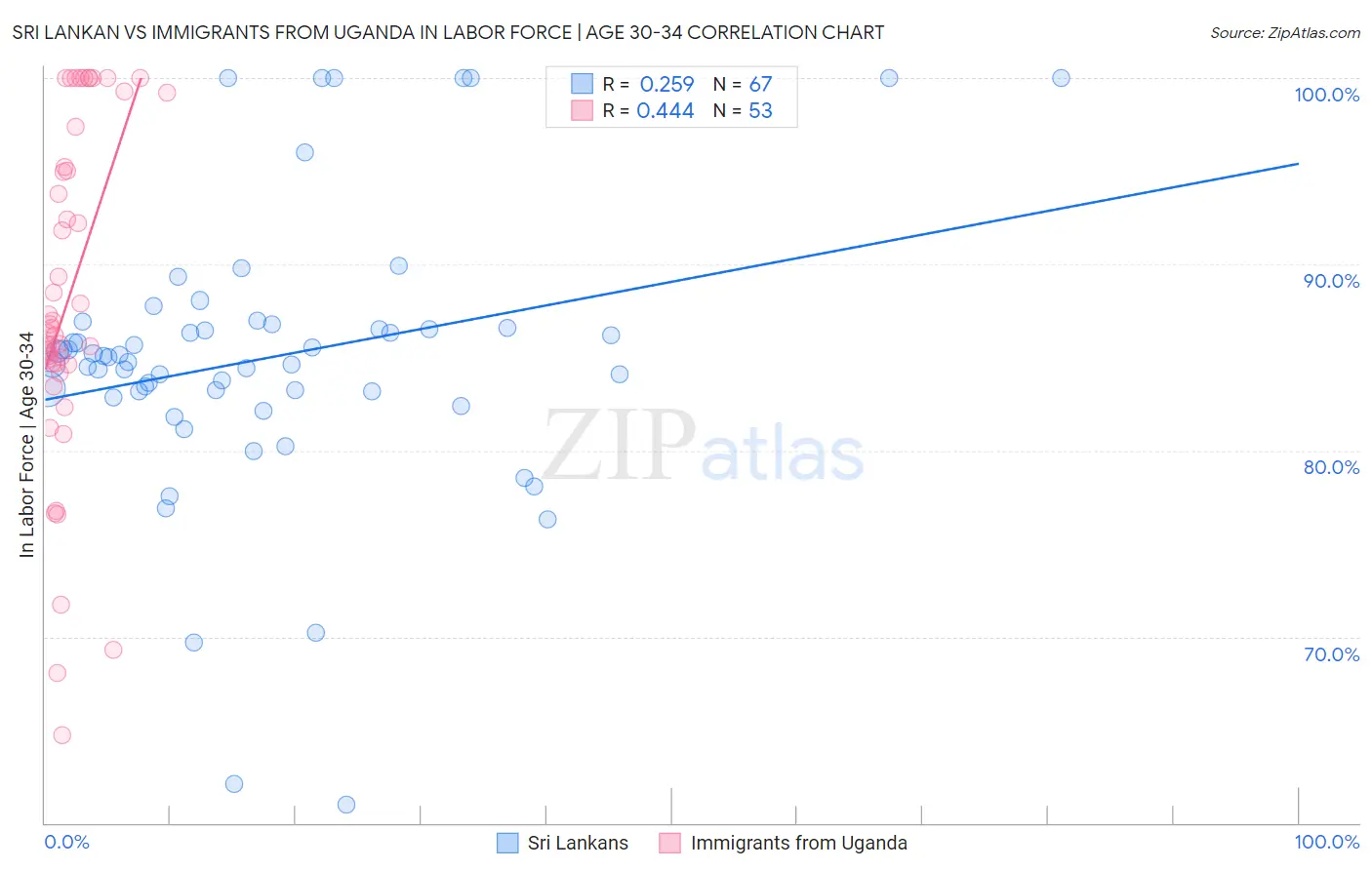 Sri Lankan vs Immigrants from Uganda In Labor Force | Age 30-34