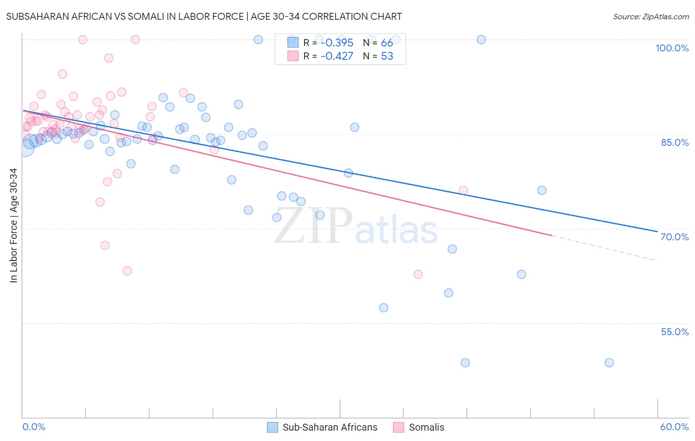 Subsaharan African vs Somali In Labor Force | Age 30-34