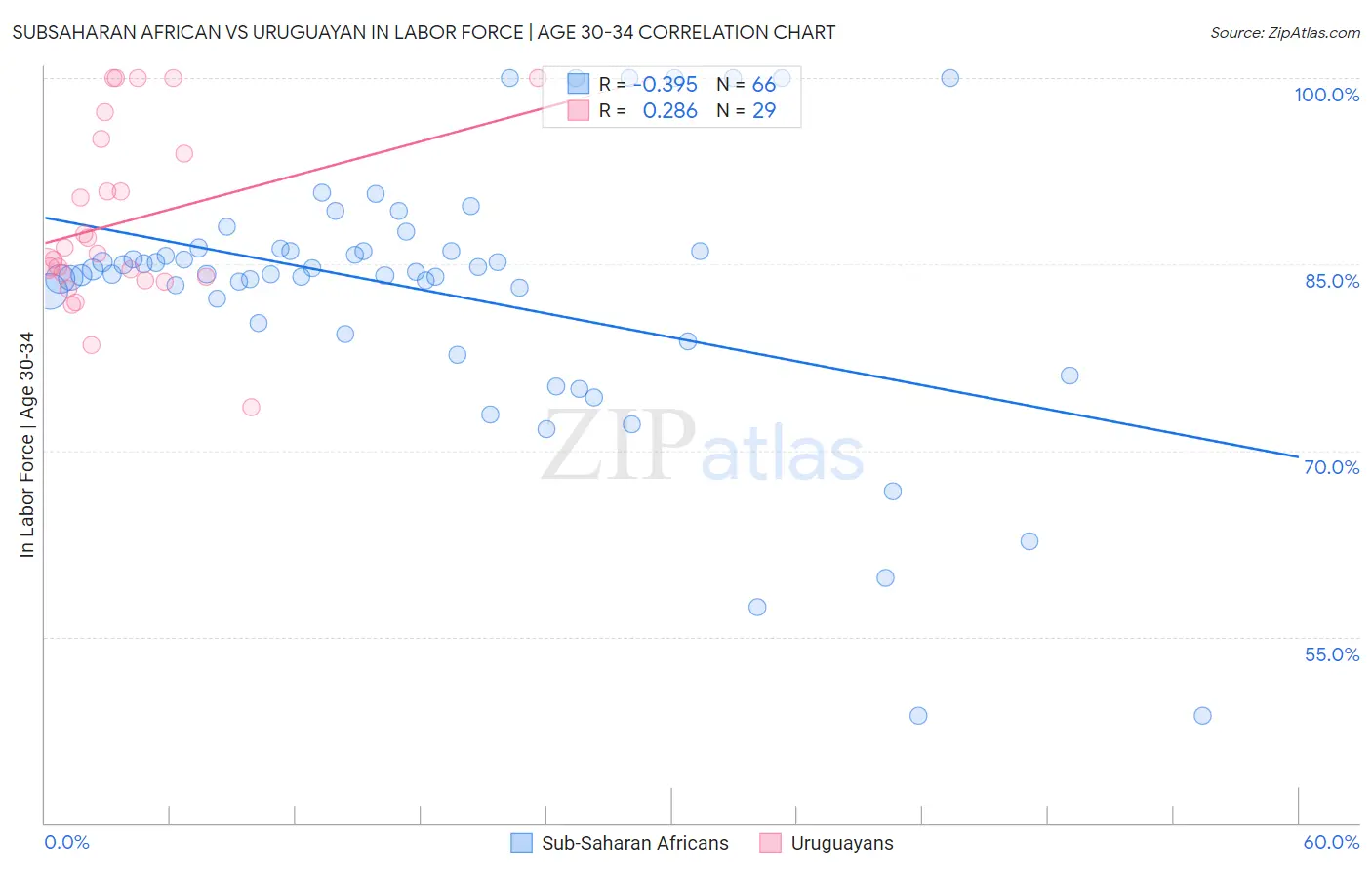 Subsaharan African vs Uruguayan In Labor Force | Age 30-34