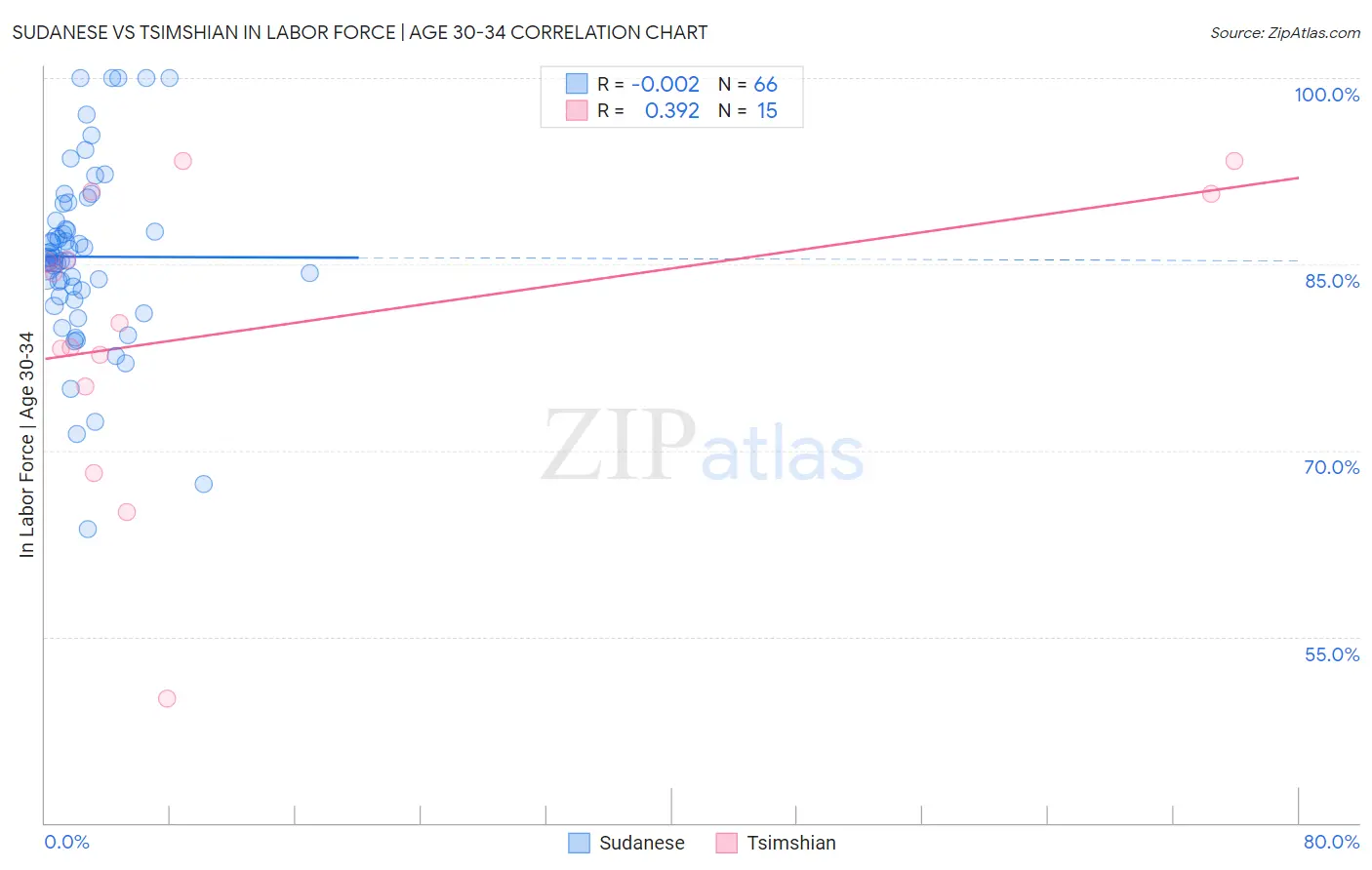 Sudanese vs Tsimshian In Labor Force | Age 30-34