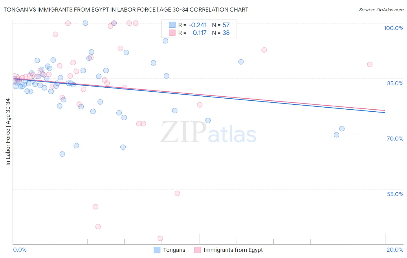 Tongan vs Immigrants from Egypt In Labor Force | Age 30-34
