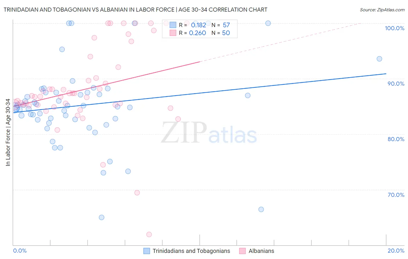 Trinidadian and Tobagonian vs Albanian In Labor Force | Age 30-34