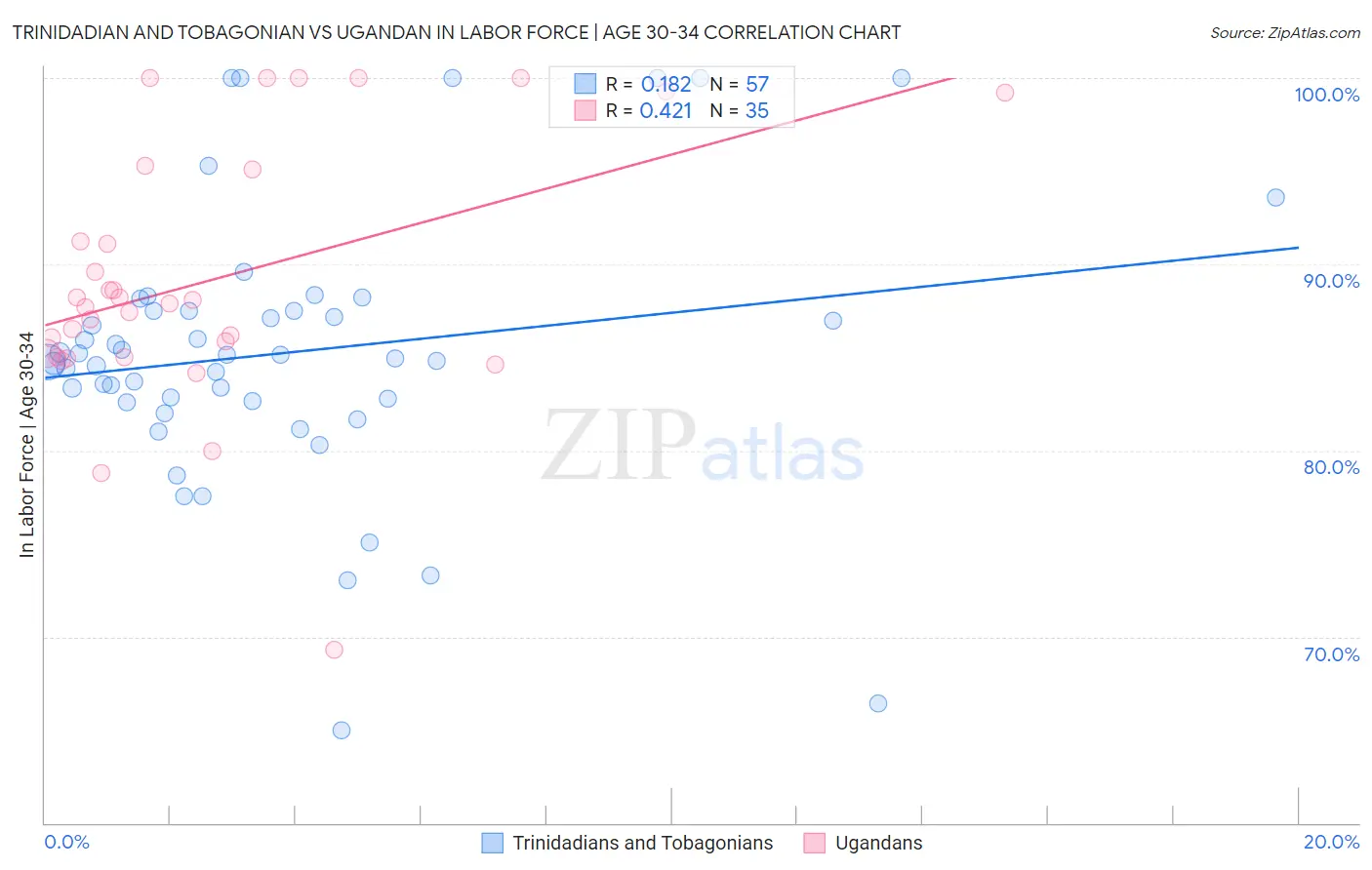 Trinidadian and Tobagonian vs Ugandan In Labor Force | Age 30-34