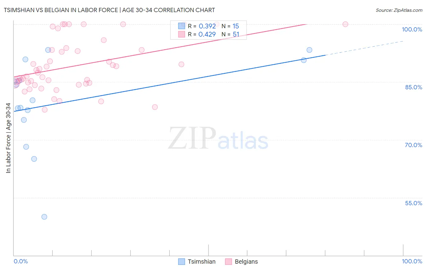 Tsimshian vs Belgian In Labor Force | Age 30-34
