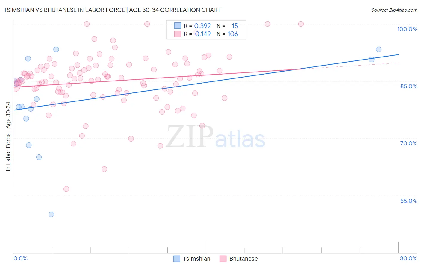 Tsimshian vs Bhutanese In Labor Force | Age 30-34