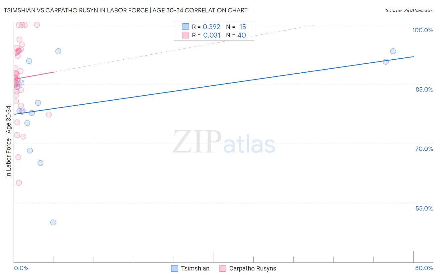 Tsimshian vs Carpatho Rusyn In Labor Force | Age 30-34